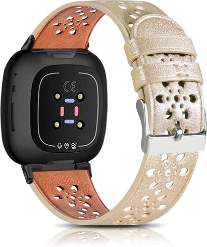 حزام من الجلد من الدانتيل الناعم متوافق مع Fit bit Versa 4/ Versa 3 / Sense 2 / Sense Bands للنساء والرجال، حزام بديل ذكي رياضي نحيف مسامي لساعة Fit bit Versa 4 الذكية in Saudi Arabia