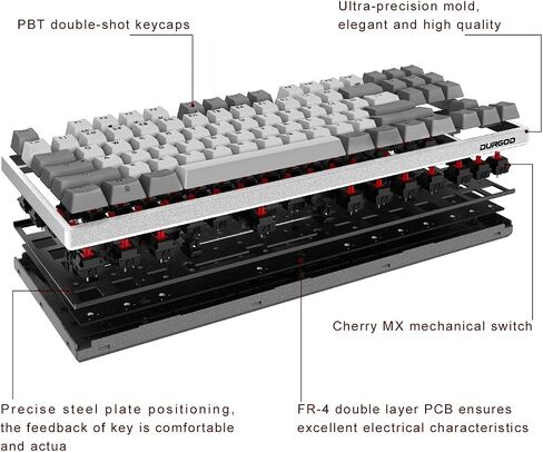 DURGOD Taurus K320 TKL Mechanical Keyboard | 87 Keys Tenkeyless | USB C Wired | Doubleshot PBT Keycaps | Programmable Keys | NKRO Rollover | Windows & Mac (Haze BlueCherry Brown) in Kuwait
