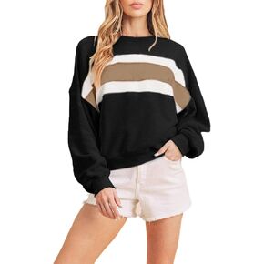 Tanming Womens Casual Sweatshirt Crewneck Patchwork Pullover Tops Long Sleeve Color Block Shirts