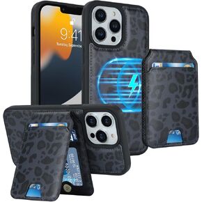 iCoverCase Wallet Case for iPhone 13 Pro Max/12 Pro Max Compatible with MagSafe, Magnetic Detachable Card Slots Holder PU Leather Kickstand Wireless Charging Case 6.7 Inch (Black)