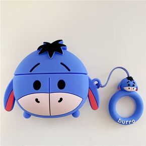 Soft Silicone Case with Loop Compatible with Apple AirPods 1 2 1st 2nd Blue Donkey 3D Cartoon Anime Cute Lovely Adorable for Kids Girls
