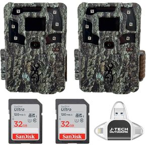 (2) Browning Strike Force Pro X 1080 Trail Game Camera Bundle Includes 32GB Memory Cards and J-TECH USB Memory Card Reader Compatible with iPhone/iPad/Android/PC (24MP) | BTC5PX1080