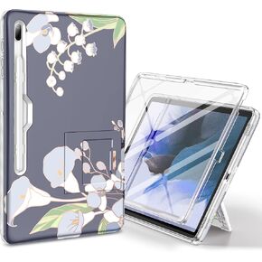 SURITCH for Samsung Galaxy Tab S7 FE Case for Tablet S7+ Plus, S8+ Plus, Built-in Screen Protector & S Pen Holder Full Body Shockproof Protective Cover with Foldable Kickstand, Pink Rose