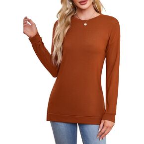 Qearal Womens Sweatshirt Crewneck Long Sleeve Shirts Loose Fit Casual Side Split Tunic Tops