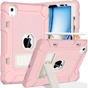 BMOUO Case for iPad Air 11 Inch Case M2 2024, iPad Air 6th/5th/4th Generation Case, Shockproof Protective iPad Air 6 5 4 Case with Built-in Stand/Pencil Holder, Pink