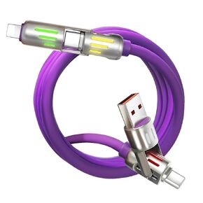 كابل USB C، كابل شحن متعدد 4 في 1 بقدرة 240 وات، كابل شاحن USB مع ضوء للتنفس، منفذ كومبو L/النوع C/USB A سلك شحن سريع لأجهزة iPhone Pro Max والكمبيوتر المحمول وشحن أجهزة سامسونج، 5FT-رمادي