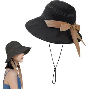 Wide Brim Hats for Woman Foldable Bucket Hats Sun Hats for Women uv Protection Wide Brim Bowknot Bucket hat Floppy Fishing Hat Black