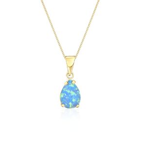 14K Gold Blue Opal Necklace - 14K Solid Yellow Gold Dainty Pear Shape Pendant, Libra Star Sign October Birthstone 7x10mm Blue Teardrop Opal Gemstone, Handmade Elegant Birthday Gift for Classy Women