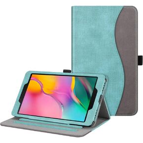 Fintie Case for Samsung Galaxy Tab A 8.0 2019 Without S Pen Model (SM-T290 Wi-Fi, SM-T295 LTE), [Corner Protection] Multi-Angle Viewing Stand Cover with Pocket, Turquoise/Brown