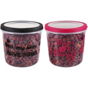 CGT Blessed & Pet Obsessed All My Kids Have Paws Plastic Dog Cat Treat Food Storage Containers Canisters Jar Pink and Black 7 x 6.75 in. (Set of 2) Clear, Pink, Black