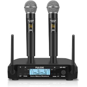 UR-408 4 Channel Professional Wireless Microphone System with 4 Lavalier 4 Headset Mics, Ideal for Home Party Singing Karaoke Meeting Church Event TV Speaker