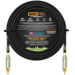 40 قدم - WBC-PRO-Quad فائق الصمت، فائق المرونة، قناة مركزية رباعية النجوم، كابل مضخم صوت مع قالب أمفينول ACPR-SWH، موصلات RCA مطلية بالذهب وسترة تويد سوداء - تصميم اتجاهي
