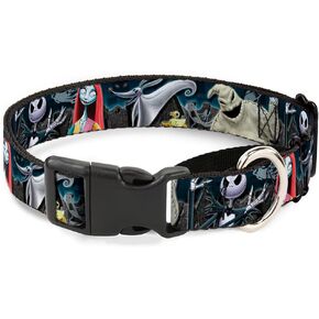 Buckle-Down Martingale Dog Collar - Nightmare Before Christmas 4-Character Group/Cemetery Scene - 1.5" Wide - Fits 16-23" Neck Size - Medium