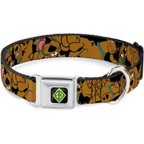 Buckle-Down Seatbelt Buckle Dog Collar - Scooby Doo Stacked CLOSE-UP Black - 1" Wide - Fits 9-15" Neck - Small