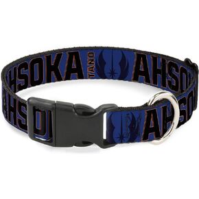 Star Wars Pet Collar, Dog Collar Plastic Buckle, Star Wars Tano Ahsoka Pose and Jedi Order Insignia Blues, 15 to 24 Inches 1.0 Inch Wide