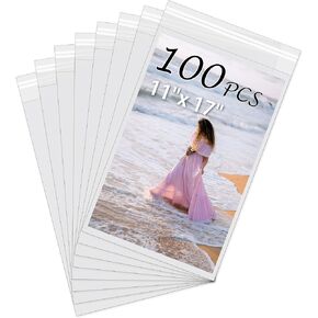 Acid-Free Picture Sleeves, 100Pack Crystal Clear Storage Bags for 18x24 Art Prints, Pictures, Photos, Frame Mats (Bag Size: 18 1/2"x24 2/5")