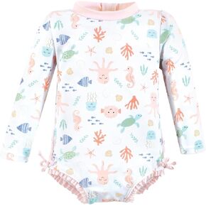 Hudson Baby Baby Girl's Rashguard Toddler Swimsuit, Pastel Sea, 12-18 Months