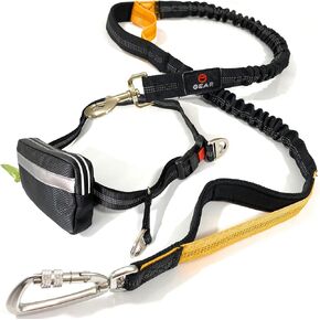 Hands-Free Dog Leash with Locking Carabiner & Waterproof Pouch – Adjustable Waist Belt for Running, Walking & Hiking with Reflective Design