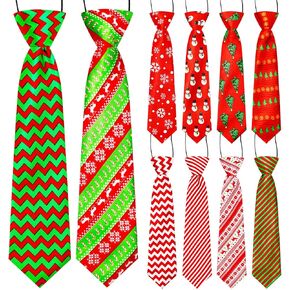 10pcs Christmas Large Dog Neck Ties, Xmas Plaid Snowman Pattern Big Dog Ties with Elastic Bands, Adjustable Red and Green Pet Large Dog Collar Ties for Christmas Party Dog Grooming Accessories