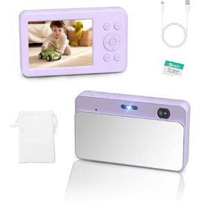MUTRAIN Slide Open Digital Point and Shoot Camera with Mirror, 1080P Photography Practice, PURPLE, X10, 32G