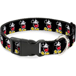 Buckle-Down Plastic Clip Collar - Classic Mickey Mouse Pose Black - 1/2" Wide - Fits 6-9" Neck - Small
