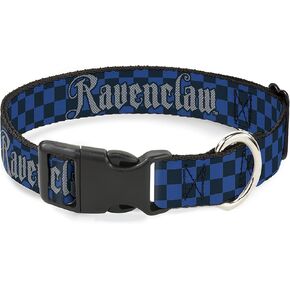 Warner Bros. Pet Collar, Dog Collar Plastic Buckle, Harry Potter Ravenclaw Checker Blues Grays, 11 to 16.5 Inches 1.0 Inch Wide