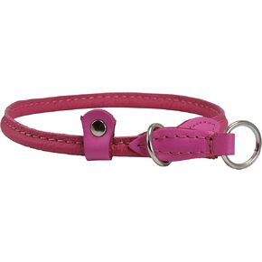 Round Genuine Rolled Leather Choke Dog Collar Pink (15" Long)