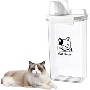 Cat Food Container 2.5L Clear Plastic Cat Food Storage 3 lbs Cat Food Portable Container with Pour Spout/Measuring Cup,Airtight Pet Food Dispenser Ideal for Travel,Camping,Picnic-BPA Free