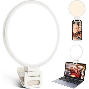 Video Conference Lighting Kit, Ring Light Clip on Laptop Monitor with 5 Dimmable Color & 5 Brightness Level for Webcam Lighting/Zoom Lighting/Remote Working/Self Broadcasting and Live Streaming, etc.