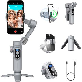 Professional Gimbal Stabilizer for Smartphone w/Wireless Charging OLED Display LED Light Focus Wheel 3-Axis for iPhone 14 13 12 11 Pro/Max Galaxy S21-AOCHUAN Smart X Pro