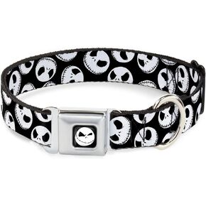 Buckle-Down Seatbelt Buckle Dog Collar - NBC Jack Expressions Scattered Black/White - 1.5" Wide - Fits 18-32" Neck - Large