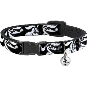 Cat Collar Breakaway Nightmare Before Christmas Zero Expressions Black White 8 to 12 Inches 0.5 Inch Wide