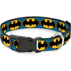 Buckle-Down Plastic Clip Collar - Bat Signal-3 Blue/Black/Yellow - 1" Wide - Fits 15-26" Neck - Large