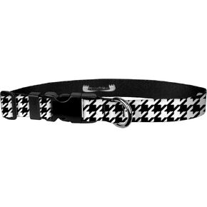 Dog Collar - Patterned Adjustable Pet Collars, - 1 Inch Wide, Medium, Houndstooth Black/White