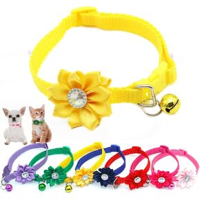 Yellow cat Collar,with Flower Necklace XXS Dog Collar for Teacup Small Pet Girl Puppy Female Kitten