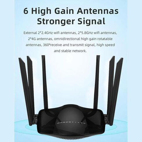 4G Router - 2.4GHz 5GHz Dual Band, Gigabit 4G Cellular Router with SIM Card Slot, 1 * 10/100/1000Mbps WAN & 4 * 10/100/1000Mbps LAN, 6 x 5dBi Omni Directional Antenna in Saudi Arabia