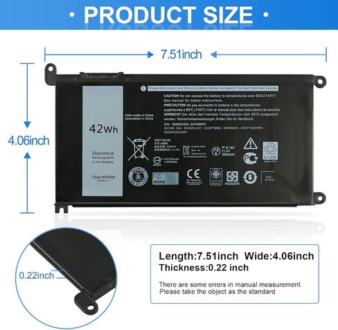 WDX0R 42Wh 11.4V بطارية كمبيوتر محمول لديل انسبايرون 15 5000 7000 5378 7368 7378 5565 5567 5568 5578 7569 7579 5765 5767 3379 سلسلة ديل انسبايرون 13 5378 5379 5570 7 000 سلسلة in Kuwait