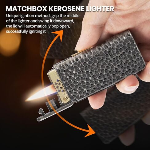 Vintage Lighter, Cool Trench Lighter Unique Lighters with Creative Ignition, Antique Black Matchbox Kerosene Lighter Fluid Refillable, Soft Flame Pipe Lighter, Great Gifts for Men Dad Husband in Saudi Arabia