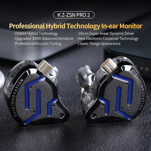 سماعات رأس سلكية KZ ZSN PRO 2 HiFi، تقنية HiFi احترافية داخل سماعة الأذن، سماعات رأس IEM ديناميكية 10 مم، سماعات أذن IEM بصوت ستيريو للنظام (أصفر، ZSN PRO 2 بدون ميكروفون)... in Saudi Arabia