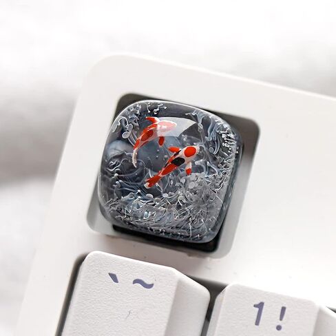 Gaming Keycaps Koi Fish Resin Keycaps for Cherry MX Swtiches (OEM R4) (Grey(Arc top)) in Saudi Arabia