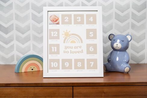 Kate & Milo My First Year Photo Frame, Baby Milestone Picture Frame, Newborn Keepsake, Elephant Nursery Décor, Baby Girl and Baby Boy Gift, Little Blessing, White in Kuwait