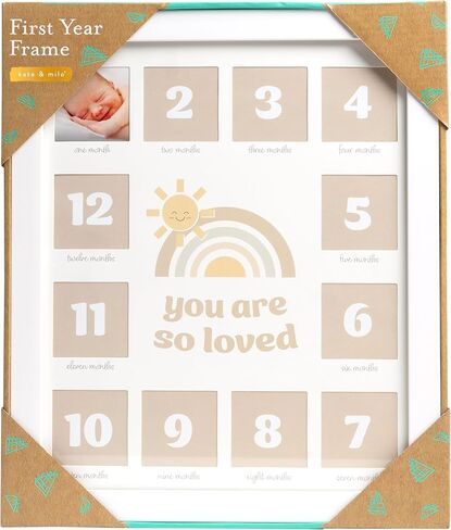 Kate & Milo My First Year Photo Frame, Baby Milestone Picture Frame, Newborn Keepsake, Elephant Nursery Décor, Baby Girl and Baby Boy Gift, Little Blessing, White in Kuwait