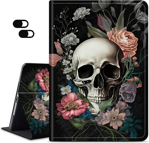 Case for All-New Amazon Kindle Fire HD 10 & 10 Plus Tablet (11th Generation, 2021 Release), Slim Adjustable Stand Back Shell Protection Smart Cover for Fire HD 10.1 Inch Tablet, Skull Flower in Saudi Arabia