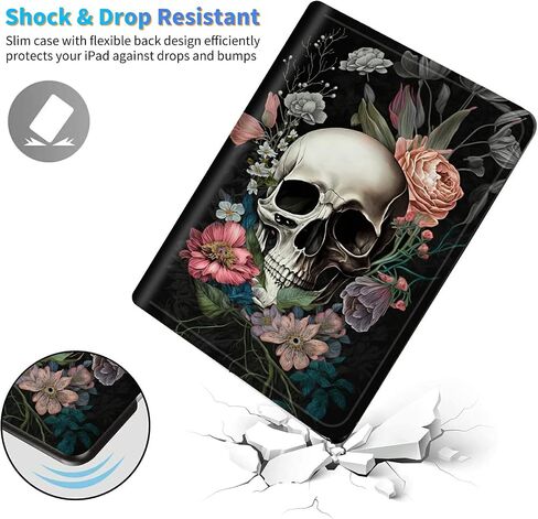 Case for All-New Amazon Kindle Fire HD 10 & 10 Plus Tablet (11th Generation, 2021 Release), Slim Adjustable Stand Back Shell Protection Smart Cover for Fire HD 10.1 Inch Tablet, Skull Flower in Saudi Arabia