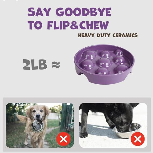 أطباق سيراميك للتغذية البطيئة للكلب 1.5 كوب وعاء تغذية بطيء للكلاب للسلالات المتوسطة الصغيرة، وعاء طعام للطعام البطيء مقاس 8 بوصات للجرو، أطباق للكلاب متوسطة الحجم لإبطاء تناول الطعام، هدايا عيد الميلاد، نقطة أرجوانية in Kuwait