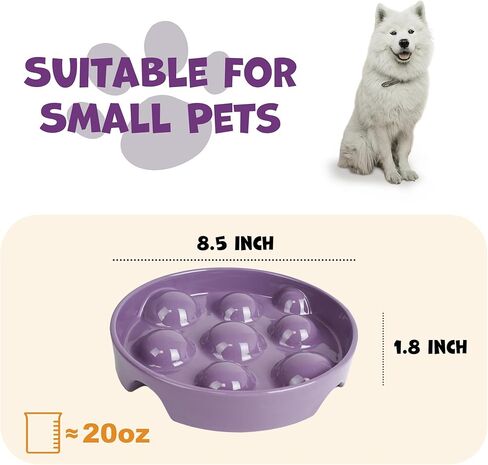 أطباق سيراميك للتغذية البطيئة للكلب 1.5 كوب وعاء تغذية بطيء للكلاب للسلالات المتوسطة الصغيرة، وعاء طعام للطعام البطيء مقاس 8 بوصات للجرو، أطباق للكلاب متوسطة الحجم لإبطاء تناول الطعام، هدايا عيد الميلاد، نقطة أرجوانية in Kuwait