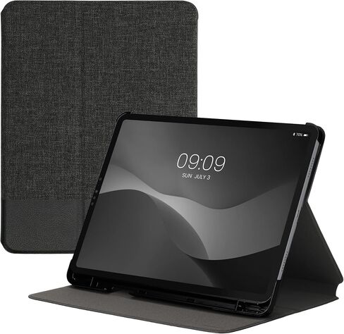 kwmobile Case Compatible with Apple iPad Air 11" (6. Gen 2024) / Air 4/5 / iPad Pro 11" (2020/2021/2022) - Case PU Leather and Canvas Cover with Stand Feature - Anthracite/Black in Saudi Arabia