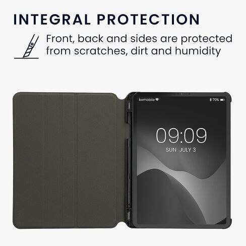 kwmobile Case Compatible with Apple iPad Air 11" (6. Gen 2024) / Air 4/5 / iPad Pro 11" (2020/2021/2022) - Case PU Leather and Canvas Cover with Stand Feature - Anthracite/Black in Saudi Arabia