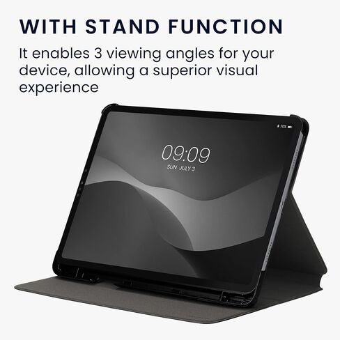 kwmobile Case Compatible with Apple iPad Air 11" (6. Gen 2024) / Air 4/5 / iPad Pro 11" (2020/2021/2022) - Case PU Leather and Canvas Cover with Stand Feature - Anthracite/Black in Saudi Arabia