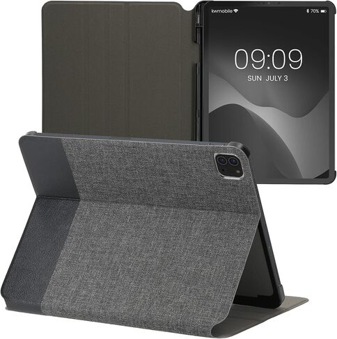 kwmobile Case Compatible with Apple iPad Air 11" (6. Gen 2024) / Air 4/5 / iPad Pro 11" (2020/2021/2022) - Case PU Leather and Canvas Cover with Stand Feature - Anthracite/Black in Saudi Arabia
